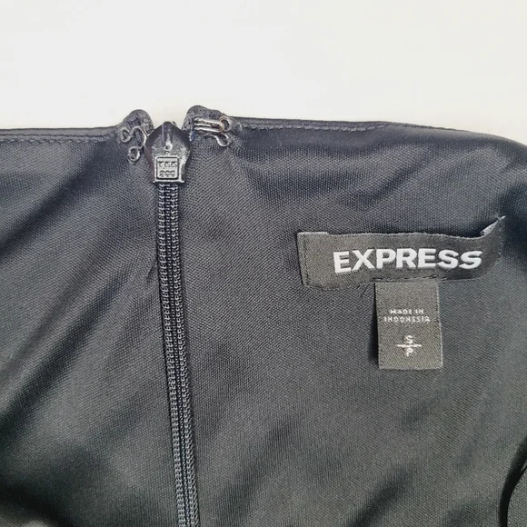 EXPRESS Slip Dress Womens Black Small Satin V-Neck Asymmetrical Midi Coctail - Picture 6 of 12